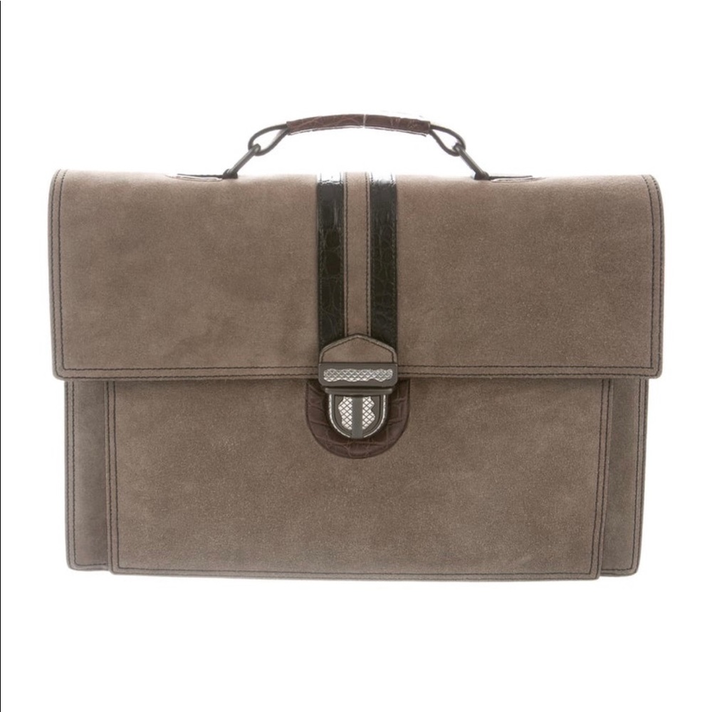 Bottega Veneta Crocodile Trimmed Briefcase